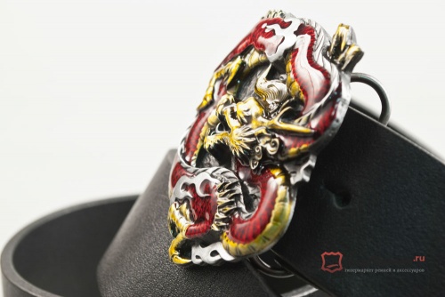 Кожаный ремень с пряжкой "DRAGON - RED" (Красный дракон) 3D - kupiremen.ru