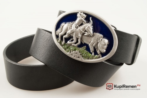 Кожаный ремень с пряжкой "BUFFALO HUNT" (Охота на бизона) - kupiremen.ru