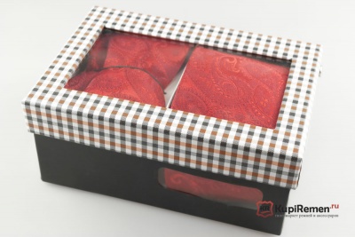 Красный мужской галстук с нагрудным платком в коробке - kupiremen.ru