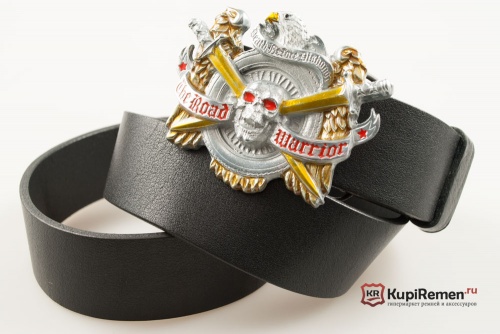 Кожаный ремень с пряжкой "ROAD WARRIOR" (Воин дороги) - kupiremen.ru