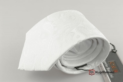 Белый мужской галстук с нагрудным платком в коробке - kupiremen.ru