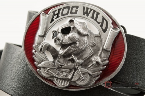 Кожаный ремень с пряжкой "HOG WILD" (Дикий боров) 3D - kupiremen.ru