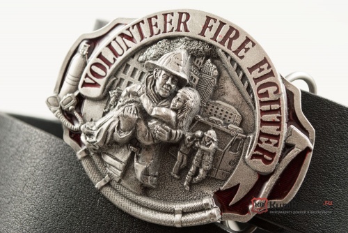 Кожаный ремень с пряжкой "VOLUNTEER FIRE FIGHTER" (Пожарный-волонтёр) 3D - kupiremen.ru