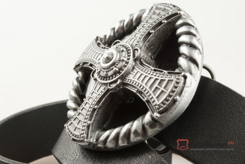 Кожаный ремень с пряжкой "Крест" BLACK - kupiremen.ru