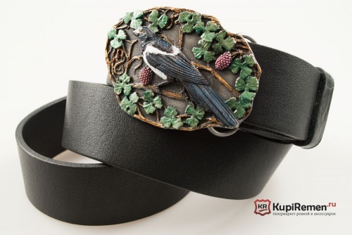 Кожаный ремень с пряжкой "MAGPIE" (сорока) - kupiremen.ru