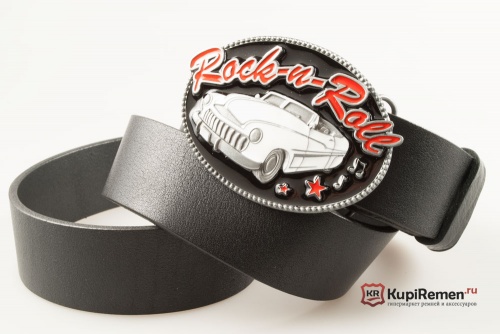 Кожаный ремень с пряжкой "ROCK&ROLL WHITE CAR"  - kupiremen.ru