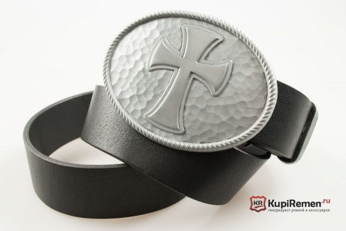 Кожаный ремень с пряжкой "OVAL CROSS" (Крест в овале) - kupiremen.ru