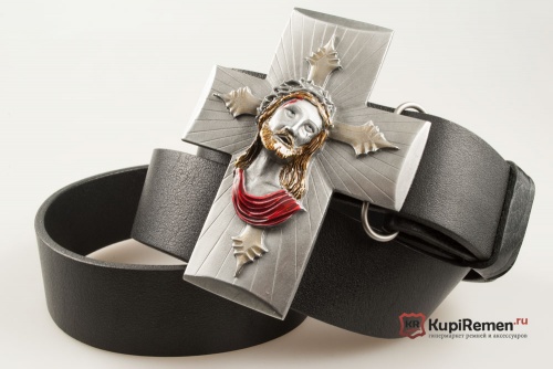 Кожаный ремень с пряжкой "Крест с Иисусом" - kupiremen.ru