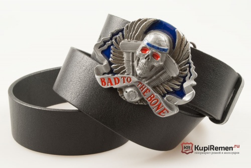 Кожаный ремень с пряжкой "Bad to the bone" (Плохой до мозга костей) 3D - kupiremen.ru