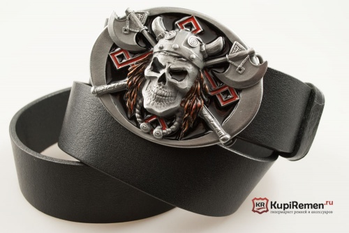 Кожаный ремень с пряжкой "Череп викинга с топорами" 3D - kupiremen.ru