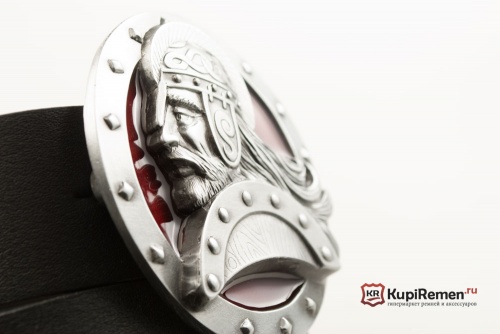 Кожаный ремень с пряжкой "VIKING HEAD - RED" (Голова викинга) 3D - kupiremen.ru