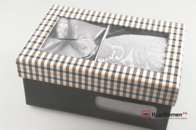 Мужской галстук серого цвета с нагрудным платком в коробке - kupiremen.ru