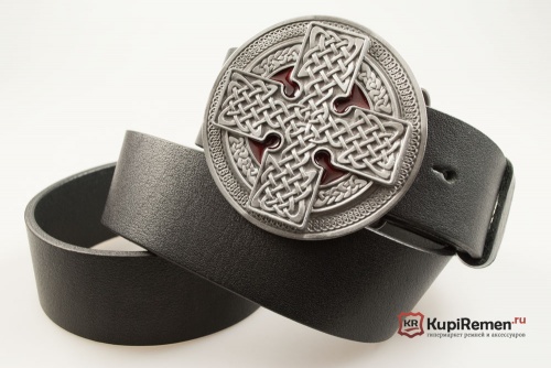 Кожаный ремень с пряжкой "ROUND CROSS RED" (Кельтский крест) - kupiremen.ru
