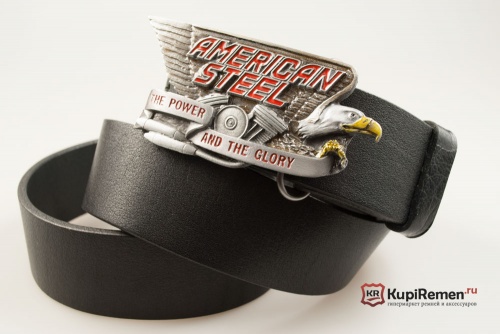 Кожаный ремень с пряжкой "AMERICAN STEEL" (Американская сталь) 3D - kupiremen.ru