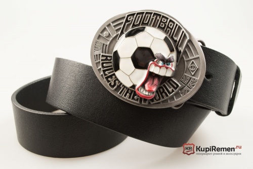 Кожаный ремень с пряжкой "FOOTBALL RULES THE WORLD" (Футбол управляет миром) 3D  - kupiremen.ru