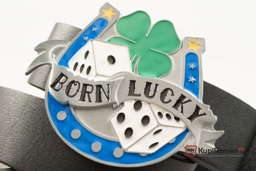 Кожаный ремень с пряжкой "BORN LUCKY" (Родившийся удачным) - kupiremen.ru