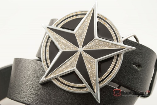 Кожаный ремень с пряжкой "NAUTICAL STAR BLACK - SILVER" (Навигационная звезда) - kupiremen.ru