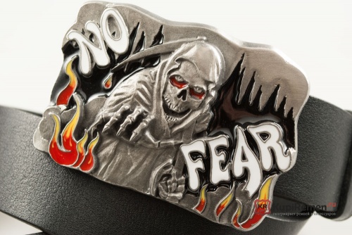 Кожаный ремень с пряжкой "No fear" (Не бойся) 3D - kupiremen.ru