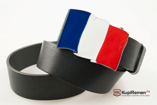 Кожаный ремень с пряжкой "FLAG - FRENCH" (Французский флаг) - kupiremen.ru