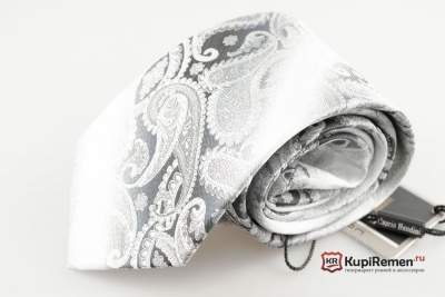 Серый мужской галстук узор пейсли с нагрудным платком в коробке - kupiremen.ru
