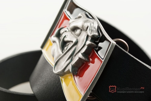 Кожаный ремень с пряжкой "SPIKE HEAD - GERMAN FLAG" (Голова бульдога) 3D - kupiremen.ru