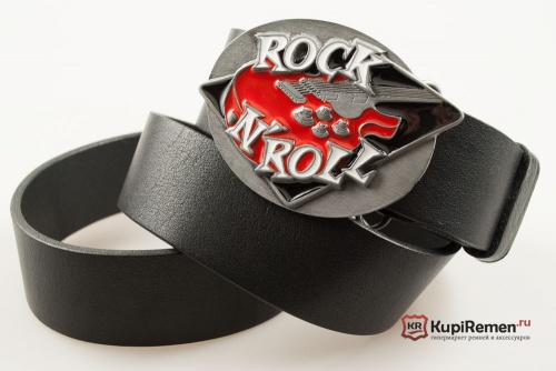 Кожаный ремень с пряжкой "ROCK 'N' ROLL" (Рок-н-ролл) 3D - kupiremen.ru