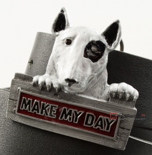 Кожаный ремень с пряжкой "MAKE MY DAY" (Сделай мой день) 3D - kupiremen.ru