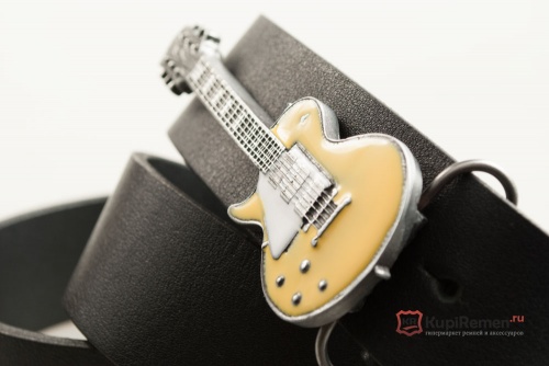 Кожаный ремень с пряжкой "GUITAR - YELLOW" Электрогитара - жёлтая" 3D - kupiremen.ru