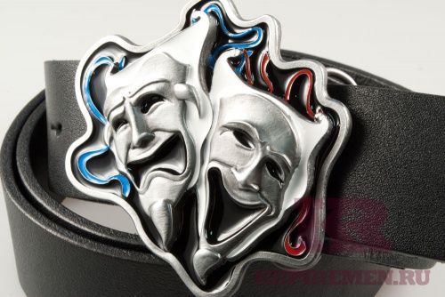 Кожаный ремень с пряжкой "Masks" (Маски) 3D - kupiremen.ru