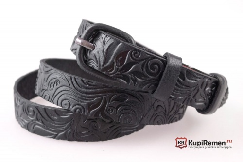 Тиснёный кожаный ремень с обшитой пряжкой Узор - kupiremen.ru