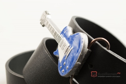 Кожаный ремень с пряжкой "GUITAR - BLUE" Электрогитара - синяя" 3D - kupiremen.ru