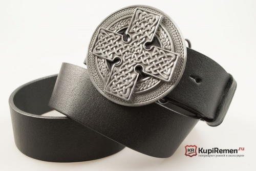 Кожаный ремень с пряжкой "ROUND CROSS BLACK" (Кельтский крест) - kupiremen.ru