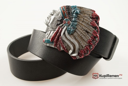 Кожаный ремень с пряжкой "Голова вождя" 3D - kupiremen.ru