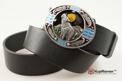 Кожаный ремень с пряжкой "Волк" - kupiremen.ru