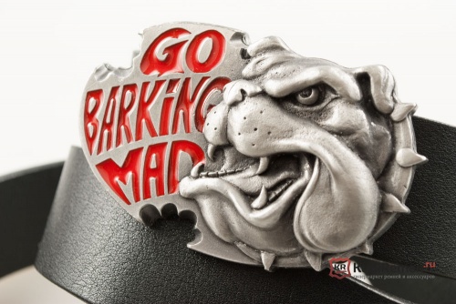 Кожаный ремень с пряжкой "BARKING MAD" (Безумный лай) 3D - kupiremen.ru