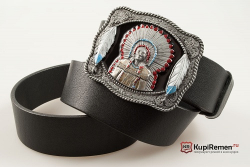 Ремень кожаный с прягой  "INDIAN CHIEF" (Вождь индейцев) - kupiremen.ru