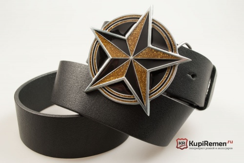Кожаный ремень с пряжкой "NAUTICAL STAR BLACK - GOLD" (Навигационная звезда) - kupiremen.ru