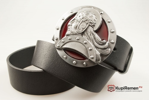 Кожаный ремень с пряжкой "VIKING HEAD - RED" (Голова викинга) 3D - kupiremen.ru