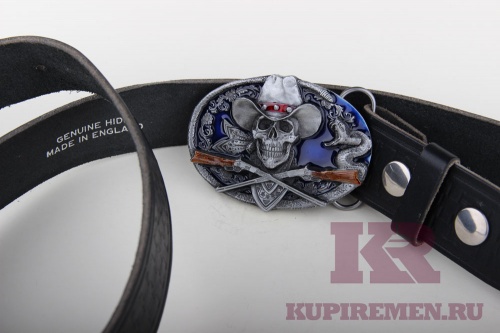 Кожаный ремень с пряжкой "Череп ковбой" - kupiremen.ru