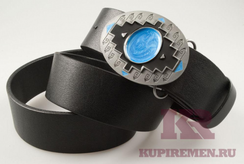 Кожаный ремень с пряжкой "AZTEC design blue" 3D - kupiremen.ru