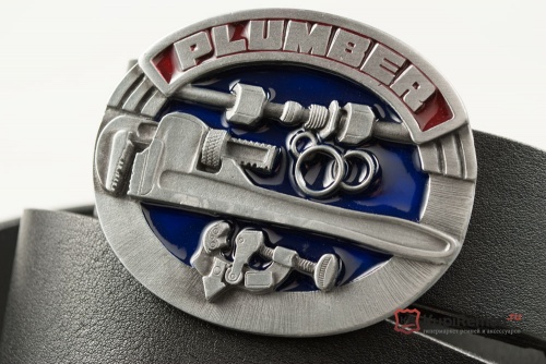 Кожаный ремень с пряжкой "PLUMBER" (Слесарь-Сантехник) 3D - kupiremen.ru