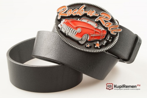 Кожаный ремень с пряжкой "ROCK&ROLL RED CAR"  - kupiremen.ru