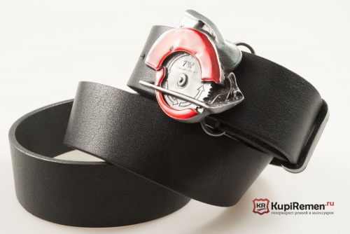 Кожаный ремень с пряжкой "POWER SAW" (электропила) - kupiremen.ru
