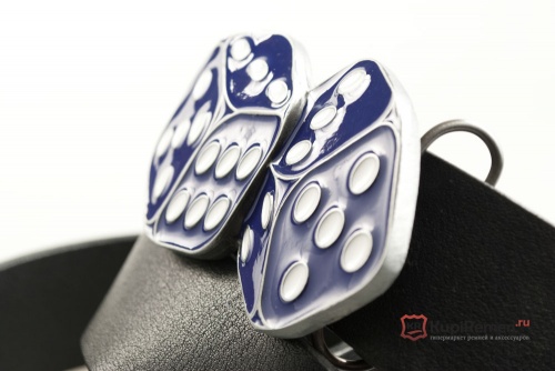 Кожаный ремень с пряжкой "DICE BLUE" (Синие кости) - kupiremen.ru