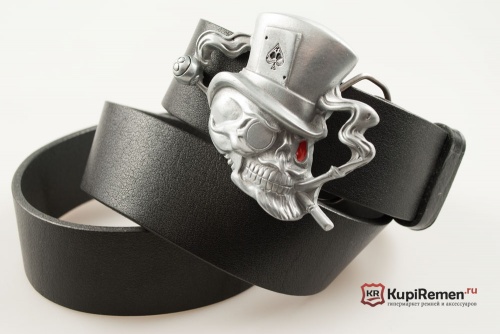Кожаный ремень с пряжкой "Череп в цилиндре" 3D - kupiremen.ru