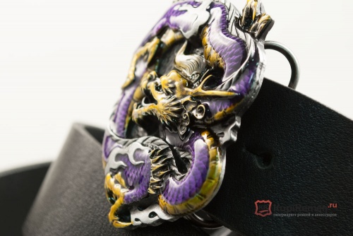 Кожаный ремень с пряжкой "DRAGON - PURPLE" (Фиолетовый дракон) 3D - kupiremen.ru
