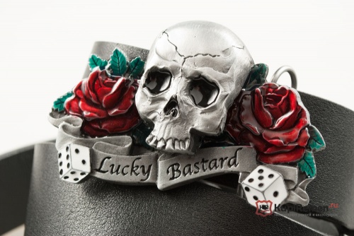 Кожаный ремень с пряжкой "LUCKY BASTARD" (Счастливчик) 3D - kupiremen.ru