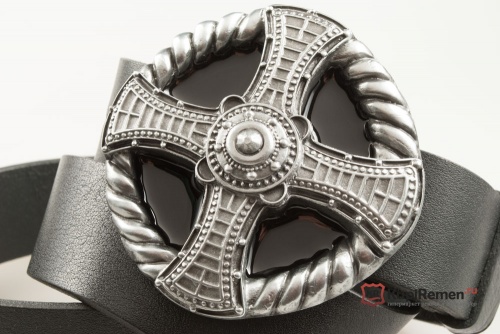 Кожаный ремень с пряжкой "Крест" BLACK - kupiremen.ru