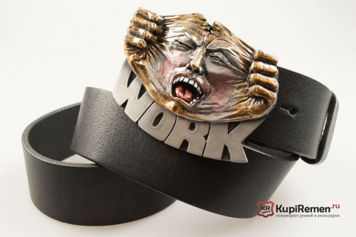 Кожаный ремень с пряжкой "WORK" (Работа) 3D - kupiremen.ru