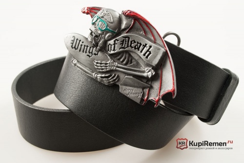 Кожаный ремень с пряжкой "WINGS OF DEATH" (Крылья смерти) 3D - kupiremen.ru
